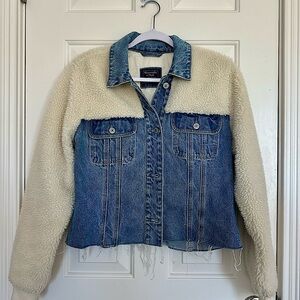 Abercrombie & Fitch Denim Jacket with Cream Sherpa Sleeves